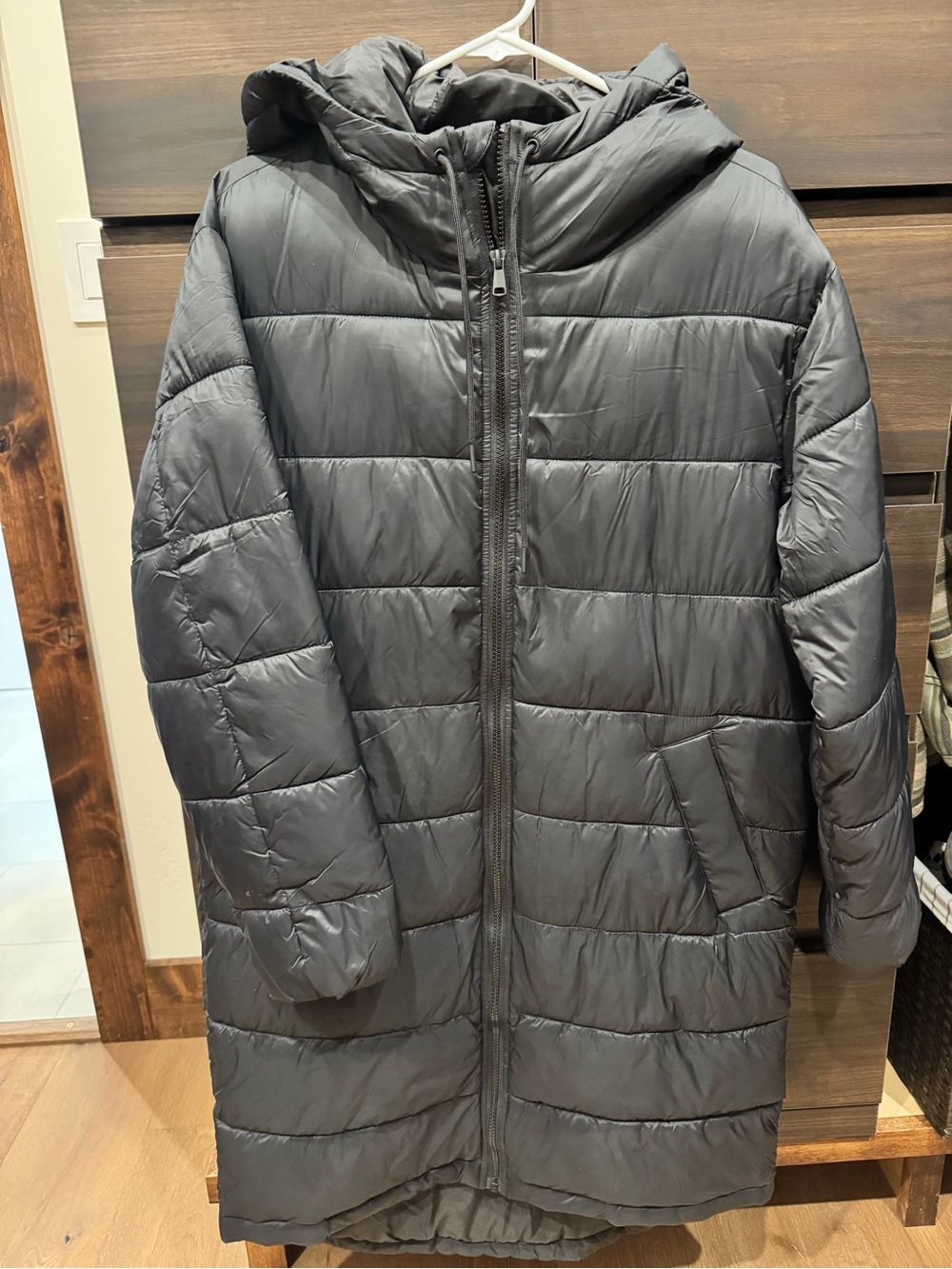 Women’s Long Quilted Hooded Jacket - Black